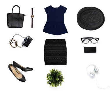 Beyaz arka plan üzerinde izole kadın giyim kolaj