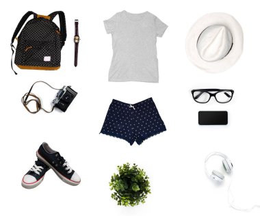 Beyaz arka plan üzerinde izole kadın giyim kolaj