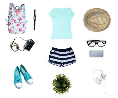 Beyaz arka plan üzerinde izole kadın giyim kolaj