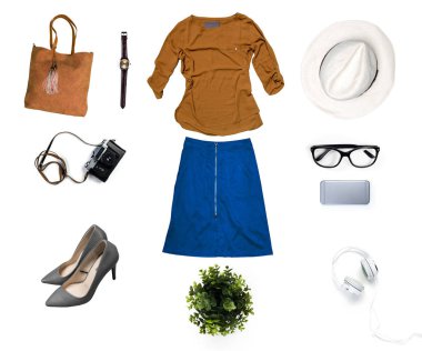 Beyaz arka plan üzerinde izole kadın giyim kolaj