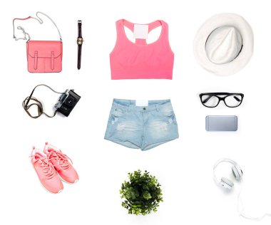 Beyaz arka plan üzerinde izole kadın giyim kolaj