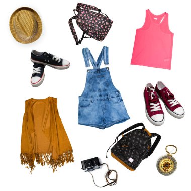 Beyaz arka plan üzerinde elbise kolaj