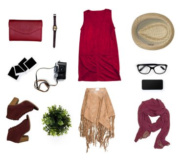 Beyaz arka plan üzerinde izole kadın giyim kolaj