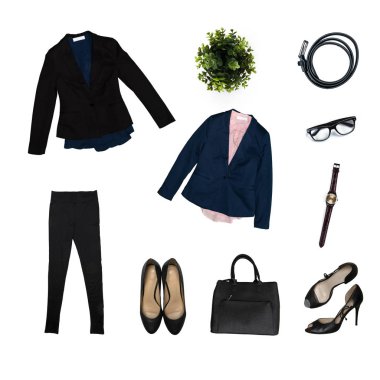 Beyaz arka plan üzerinde elbise kolaj