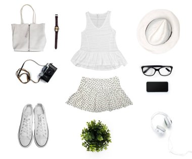 Beyaz arka plan üzerinde izole kadın giyim kolaj