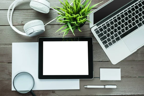 office desk with computer and  business equipment