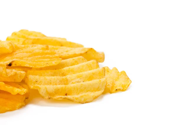 Batatas Fritas Amarelas Isoladas Fundo Branco — Fotografia de Stock