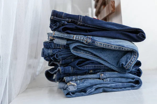 Jeans Pila Fondo Azul Denim Moda Belleza — Foto de Stock