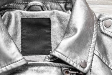 Moda Bayan deri ceket, yakın çekim 