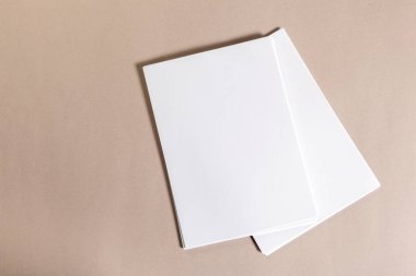 Bej renkli bir arka plan üzerinde boş kağıt parçaları için alay et