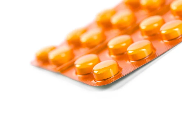 Tabletter Blister Isolerade Vit Bakgrund — Stockfoto