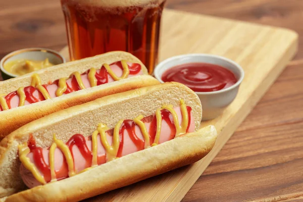 Hot Dogy Dřevěné Pozadí — Stock fotografie