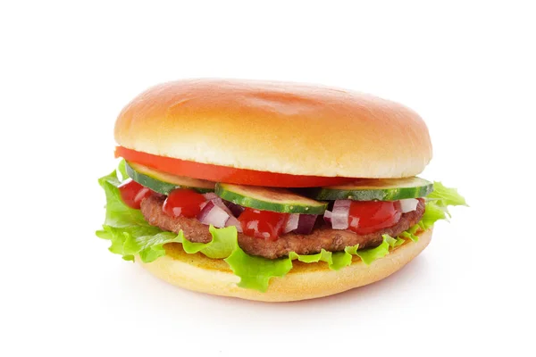 Homemade Burger Isolated White Background Close — Stock Photo, Image