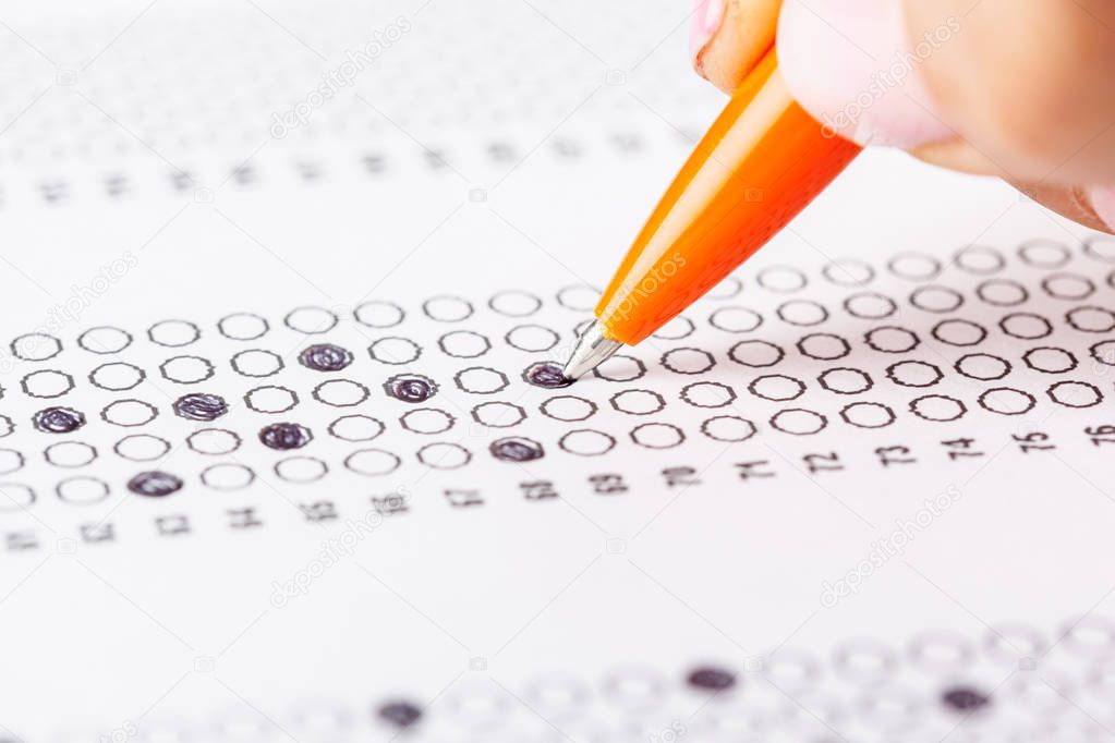 Test score sheet with answers