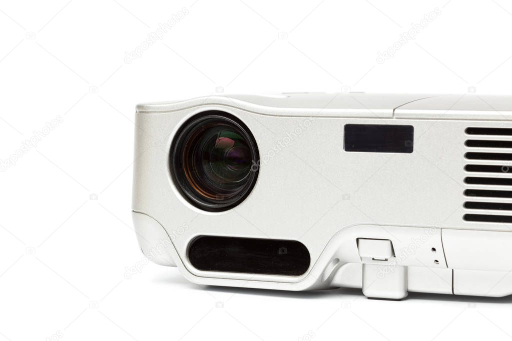 Projector multimedia silver colour on white background