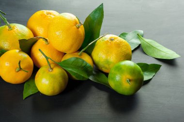 Siyah arka planda Mandarinler