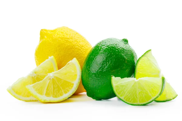 Čerstvá Limeta Citronem Izolovaných Bílém Pozadí — Stock fotografie
