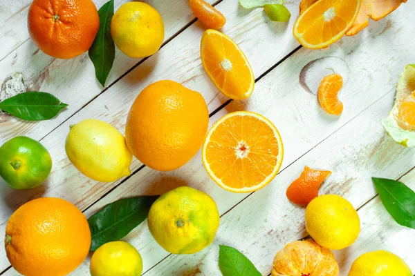 Citrus Fresh Fruit White Wooden Table — Stock Photo, Image