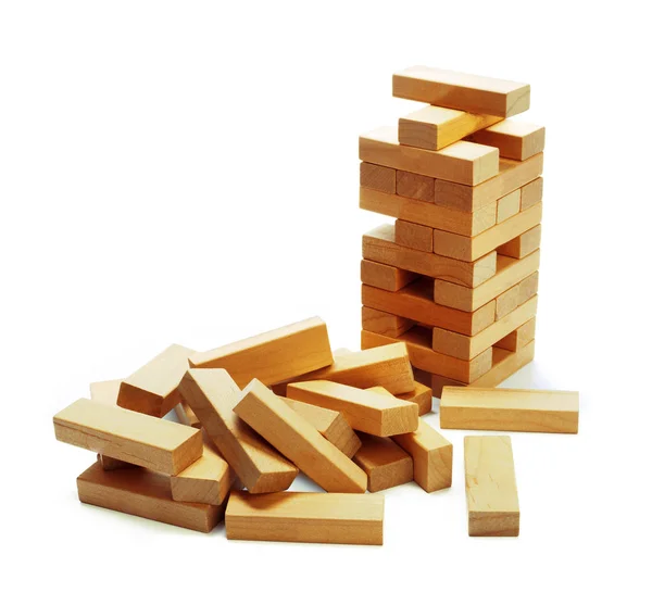 Block Holz Spiel Gebäude Zusammenbruch Spiel — Stockfoto