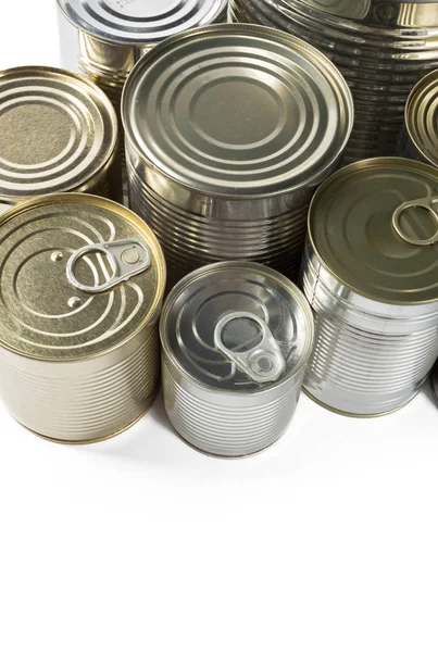 Latas Metal Sobre Fondo Blanco — Foto de Stock