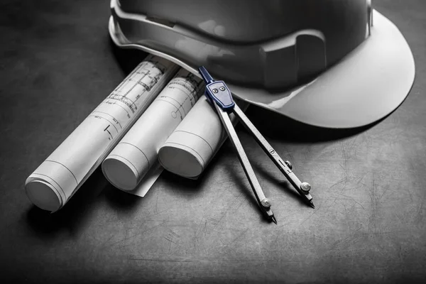 Construction planning drawings on black background — Stock Image Construction Planning Drawings Black Background Royalty Free Stock Photos