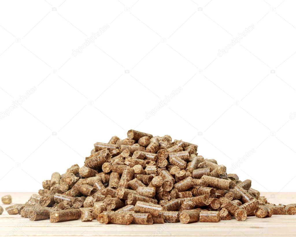 wooden pellets isolated on white background 