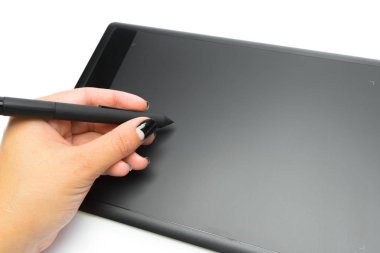 Grafik tablet kalem ve ressamlar ve tasarımcılar, beyaz arka plan üzerinde izole için el ile