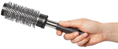  beyaz izole kadın elinde profesyonel tarak