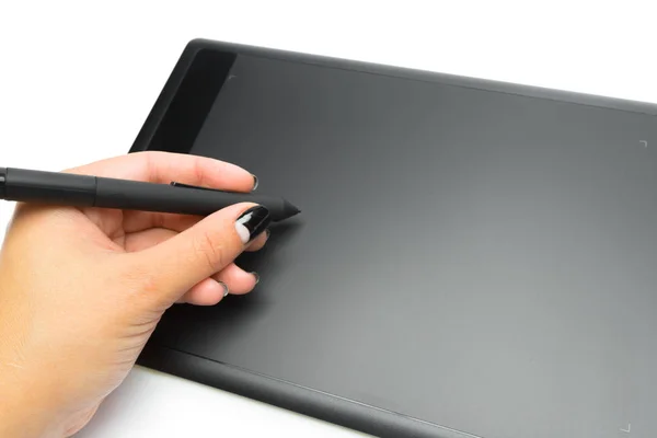 Grafik Tablet Mit Stift Und Hand Für Illustratoren Und Designer — Stockfoto