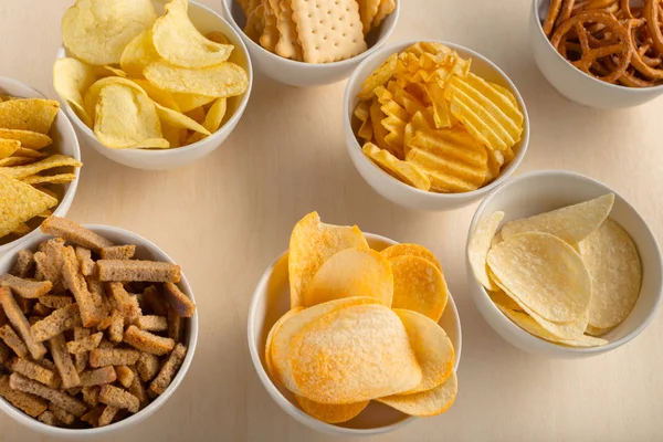 Pretzels Bowls Wooden Table — Stock Photo, Image