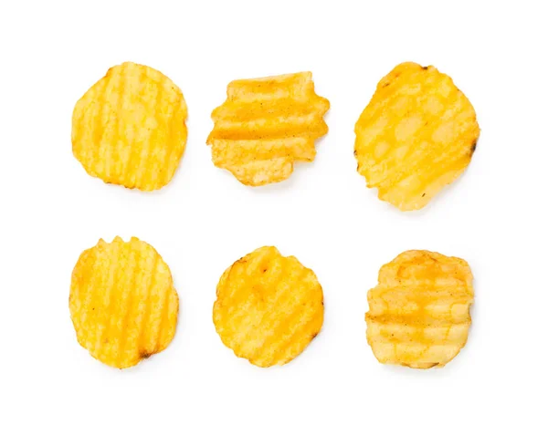 Batatas Fritas Amarelas Isoladas Fundo Branco — Fotografia de Stock