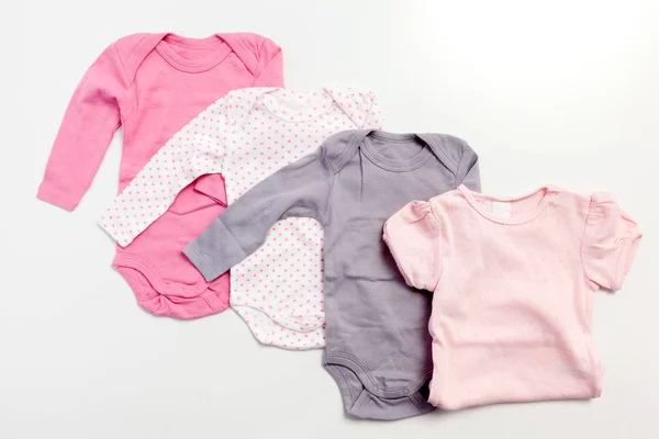 Set Van Kleding Items Voor Een Baby Lichte Achtergrond — Stockfoto