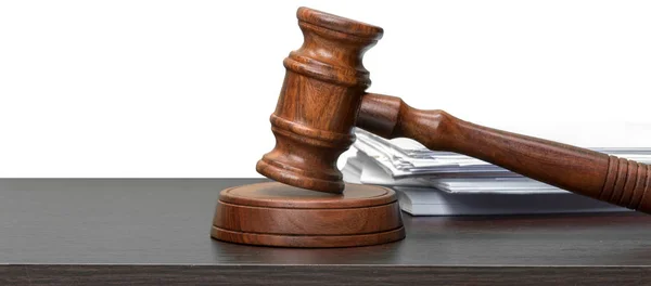 Yargıç Çekiç Beyaz Kağıt Masa — Stok fotoğraf