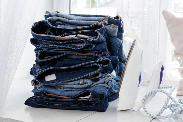 Jeans Pila Fondo Azul Denim Moda Belleza — Foto de Stock