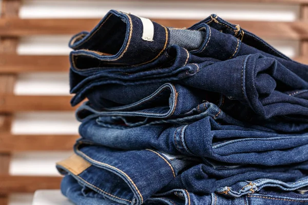Jeans Pila Fondo Azul Denim Moda Belleza — Foto de Stock