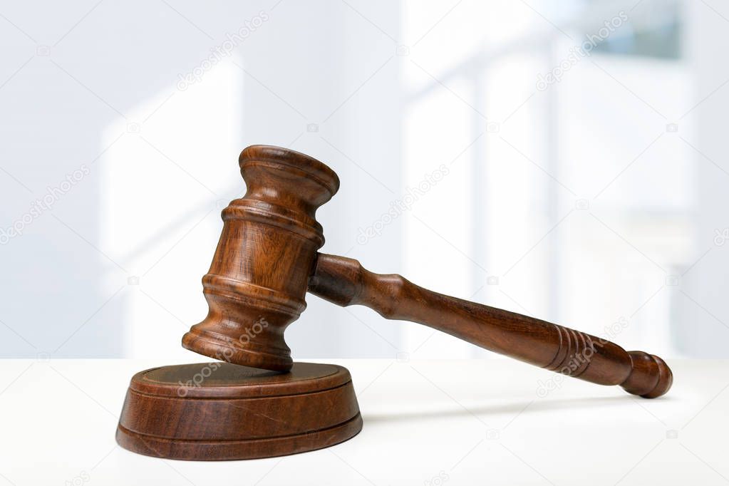 wooden gavel, close up. Law