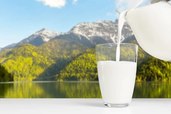 Glass Milk Wooden Table — Stock Photo, Image