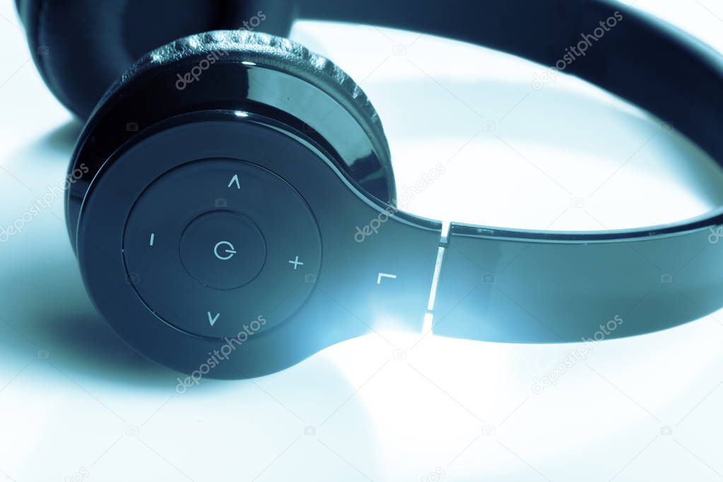 Wireless modern  headphones closeup 