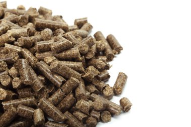 stack of wooden pellets for bio energy, white background, isolated clipart