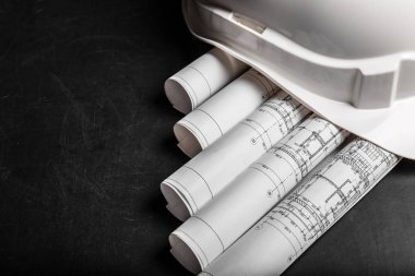 Çizimler siyah arka plan üzerinde planlama İnşaat