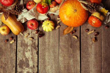 Olgunlaşmış meyve ve sebze sonbahar arka plan