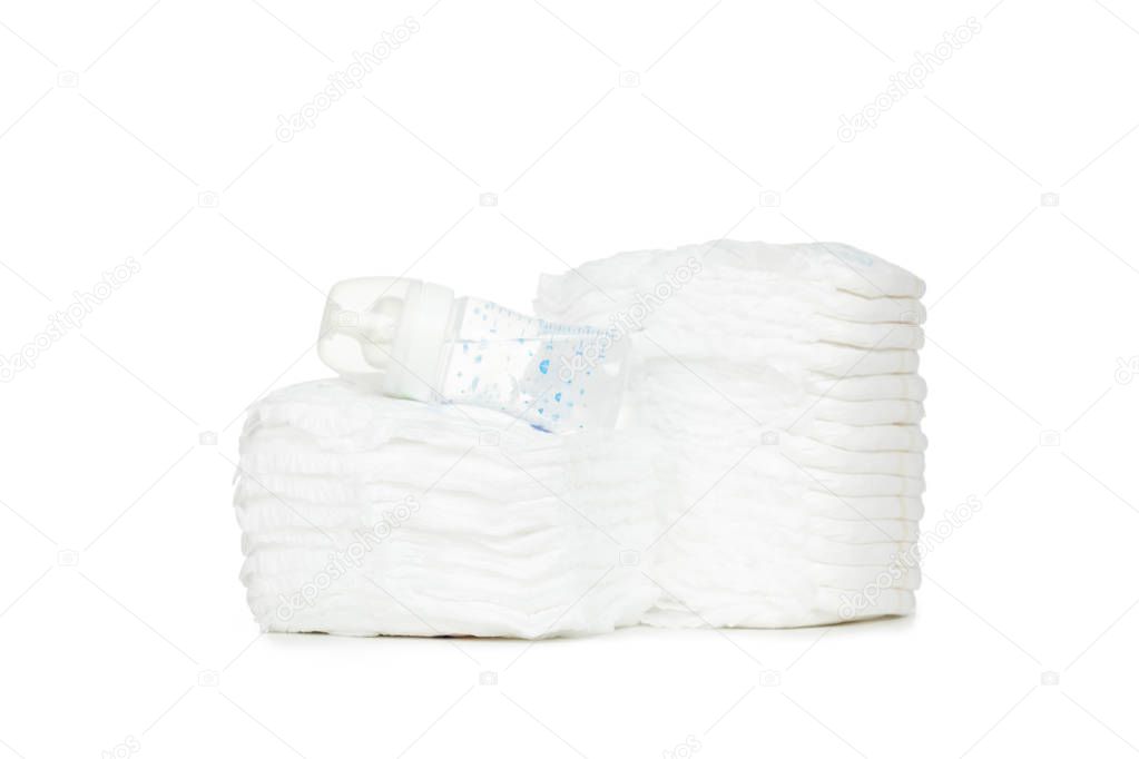 Stack of diapers isolated on white background
