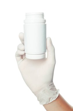 Doktor el içinde beyaz steril cerrahi eldiven tıp holding