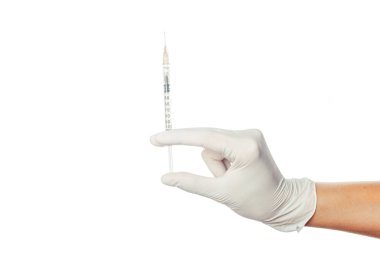 Doktor el içinde beyaz steril cerrahi eldiven tıp holding