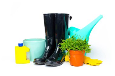 Bahçe araçları üzerinde izole beyaz arka plan, yakın çekim 