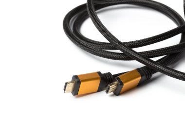  HDMI kablo izole üzerinde beyaz arka plan, yakın çekim 