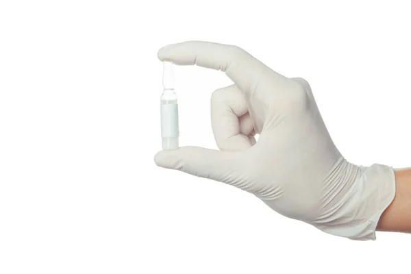 Arzt Hand Weißen Sterilisierten Handschuh Mit Medikamenten — Stockfoto
