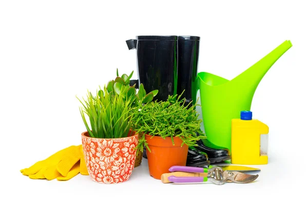 Bahçe araçları üzerinde izole beyaz arka plan, yakın çekim 