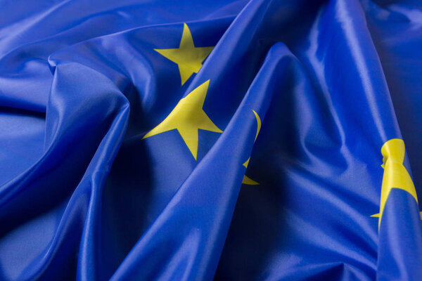 close up view of wavy flag of European Union