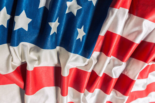 Closeup of bright ruffled American flag